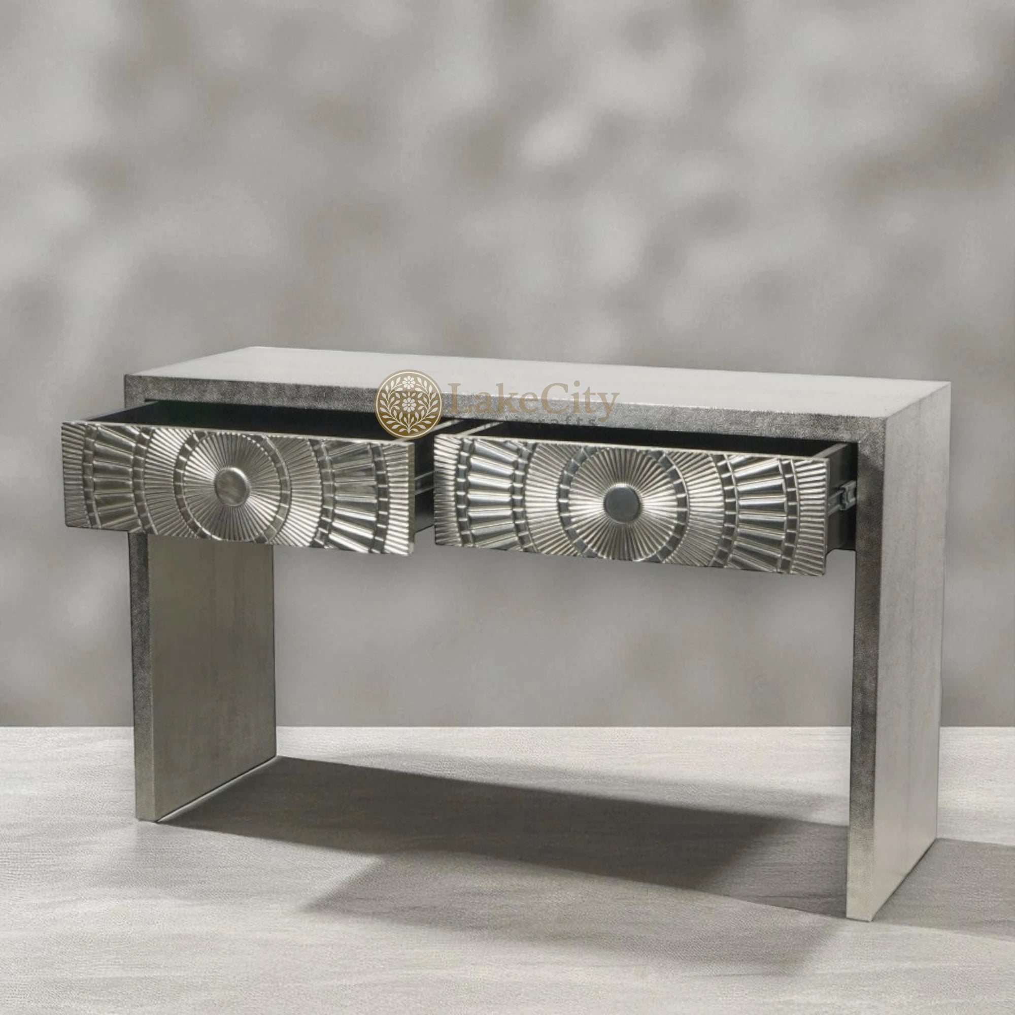 Design Steel Console Sun Design Metal Console with Two Drawers – Lakecity Handicrafts