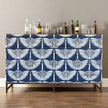 Swan Mother of Pearl Inlay Bar Cabinet Glass Navy Blue