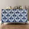 Swan Mother of Pearl Inlay Bar Cabinet Glass Navy Blue