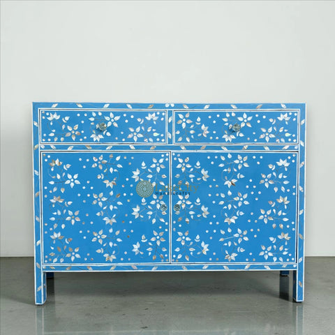 Sylvie Mother Of Pearl Inlay 2 Drawers & 2 Doors Sideboard Table Blue