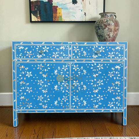 Sylvie Mother Of Pearl Inlay 2 Drawers & 2 Doors Sideboard Table Blue