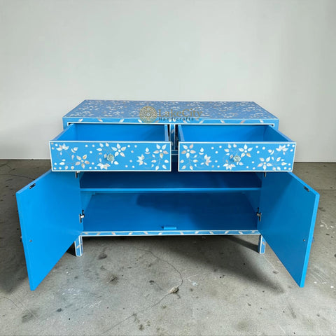Sylvie Mother Of Pearl Inlay 2 Drawers & 2 Doors Sideboard Table Blue