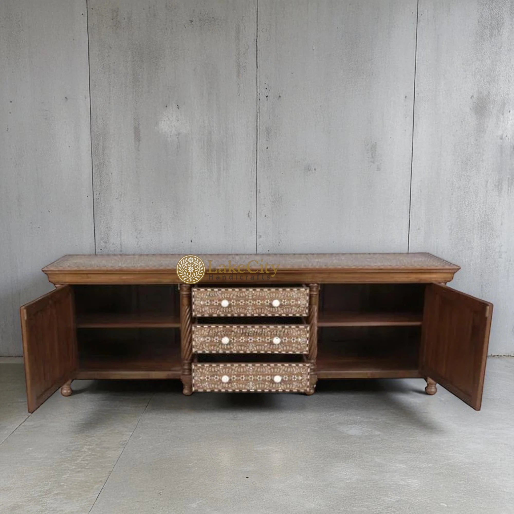 Teak Wood Bone Inlaid Rachel Sideboard Table