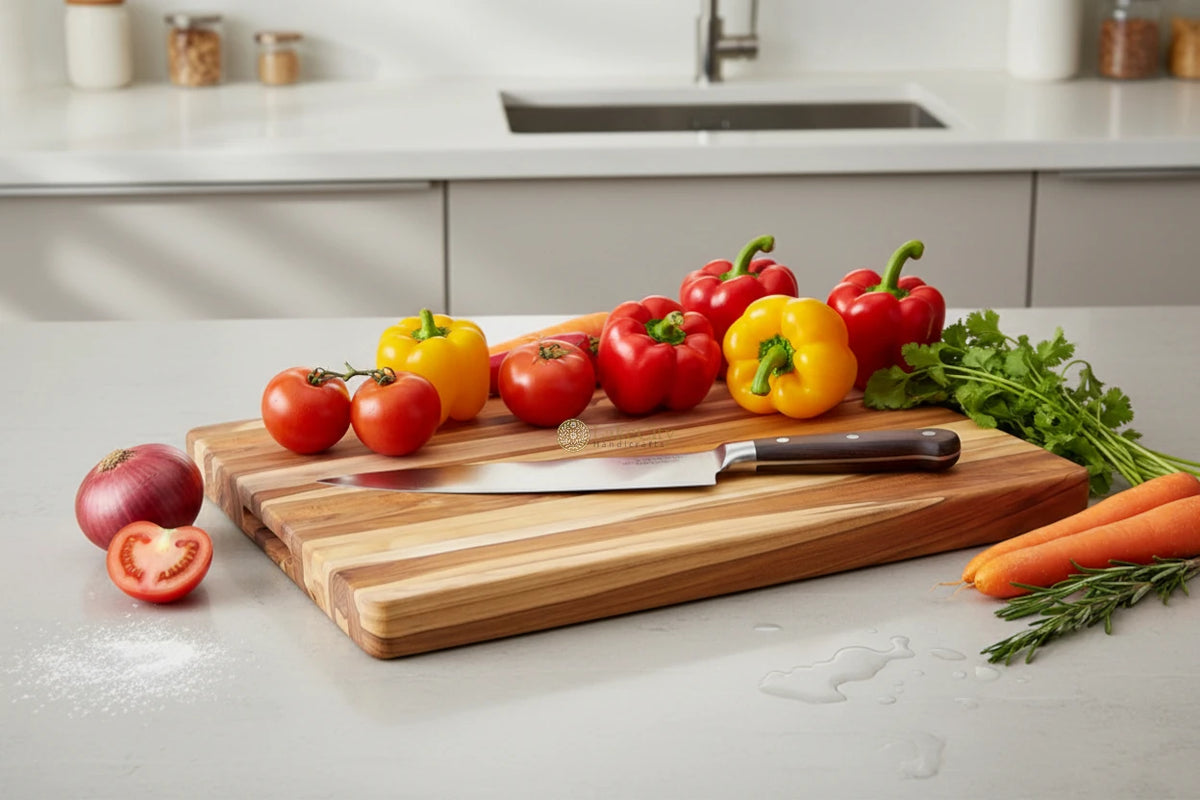 Teak Wood Gripe Handle Carving Board, Chopping Board For Vegetables