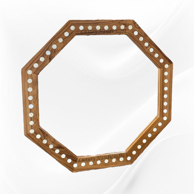 Teakwood Polka Dot Bone Inlaid Mirror