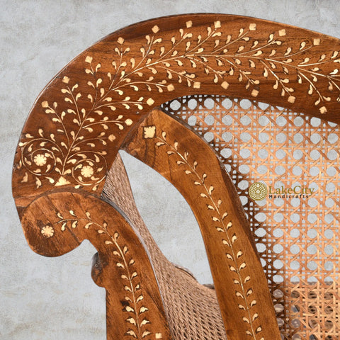Teakwood Bone Inlaid Cane Daybed