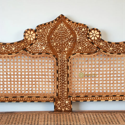 Teakwood Bone Inlaid Cane Daybed