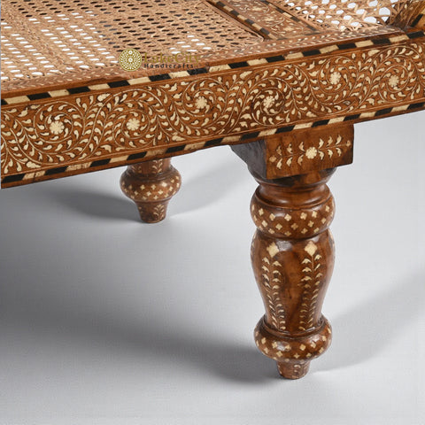 Teakwood Bone Inlaid Cane Daybed