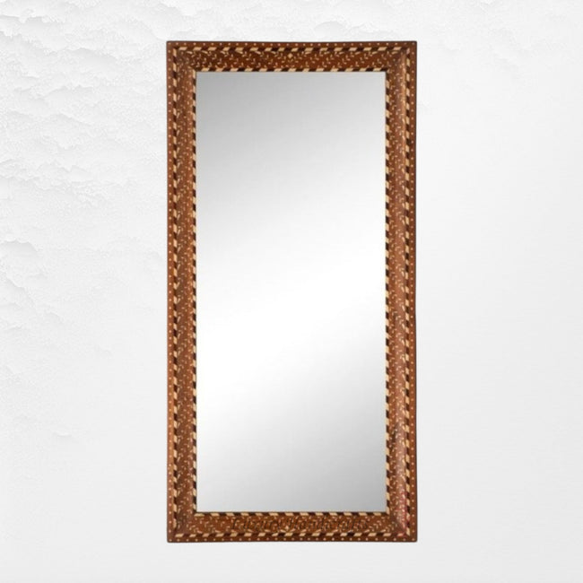 Teakwood Bone Inlaid Mirror Brown