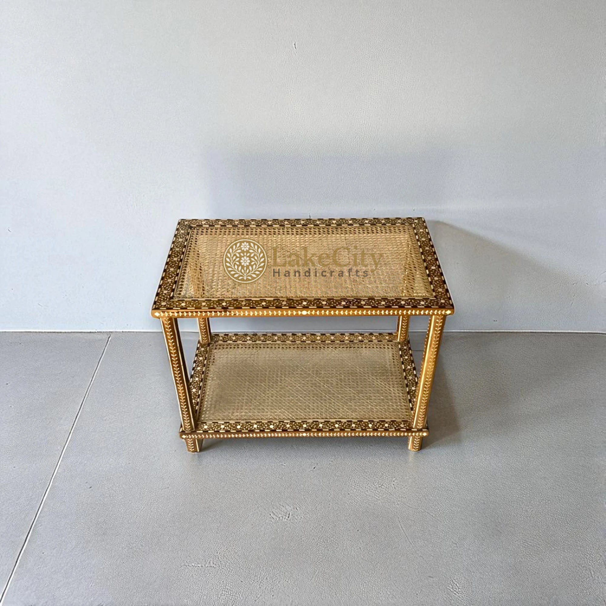 Teakwood Bone Inlay Side Table Natural