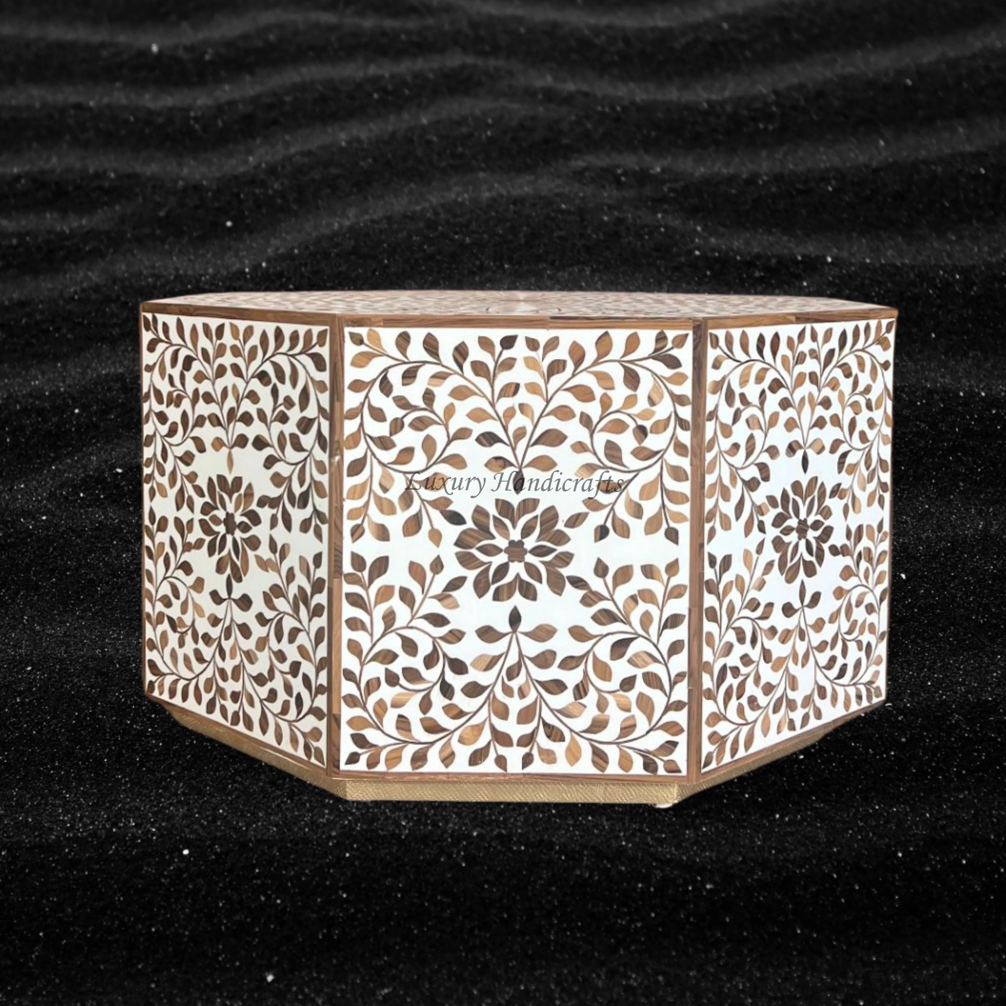 Teakwood Inlay Floral Coffee Table White Ready to Ship 1