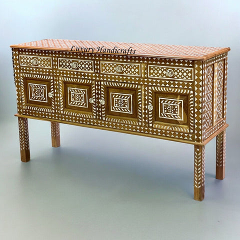 Teakwood Mother of Pearl Inlay Sideboard Natural
