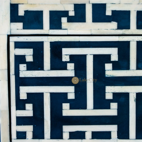 Tetris Bone Inlay 1 Drawer 1 Shelf Bedside Indigo | Inlay Bedside Table