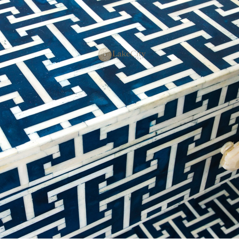 Tetris Bone Inlay 1 Drawer 1 Shelf Bedside Indigo | Inlay Bedside Table