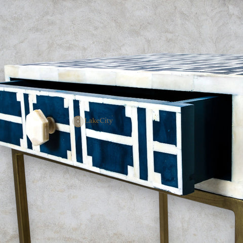 Tetris Bone Inlay 1 Drawer Nightstand Indigo | Bone Inlay Nightstands
