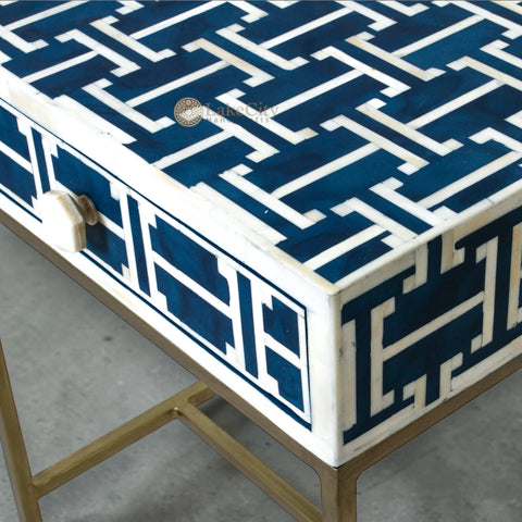 Tetris Bone Inlay 1 Drawer Nightstand Indigo | Bone Inlay Nightstands