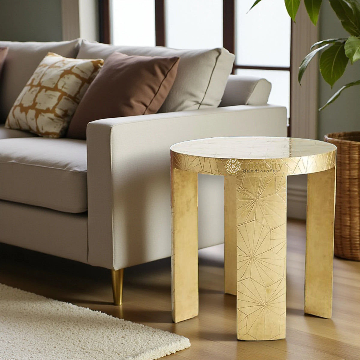Texas Floral Brass Embossed Side Table