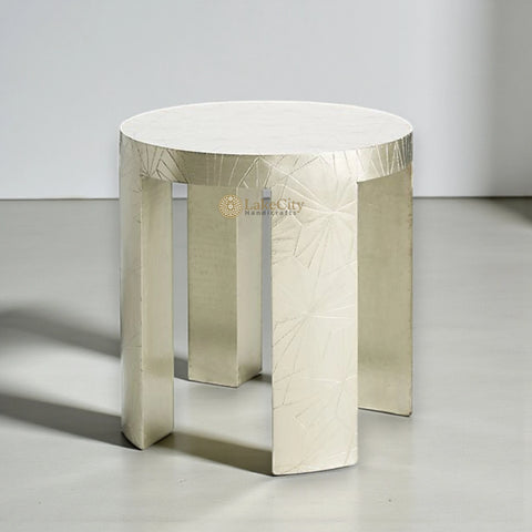 Texas Floral White Metal Embossed Side Table