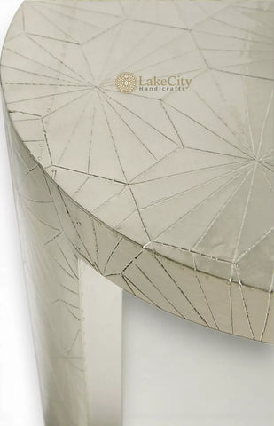 Texas Floral White Metal Embossed Side Table