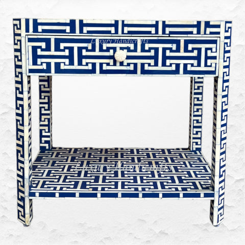 Tetris Bone Inlay 1 Drawer 1 Shelf Bedside Indigo 5