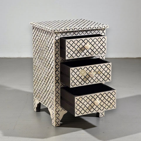 Tikdi Bone Inlay 3 drawers Nightstand black