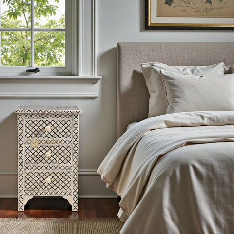 Tikdi Bone Inlay 3 drawers Nightstand black