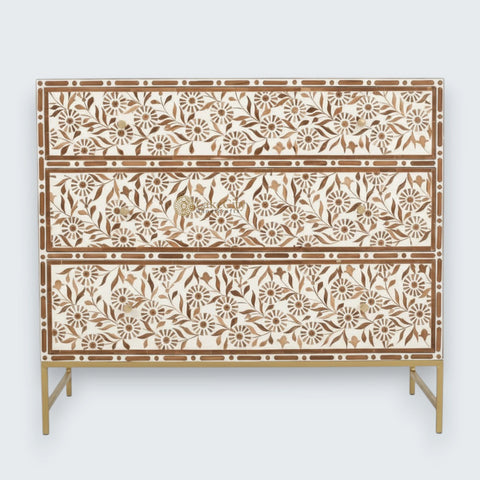 Timber Inlay 3 Drawer Chest Flannel Flower