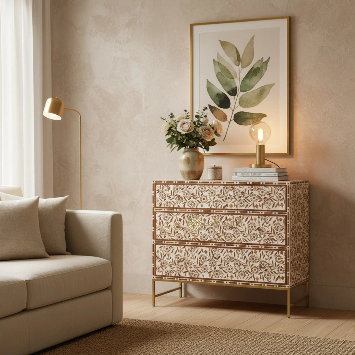 Timber Inlay 3 Drawer Chest Flannel Flower