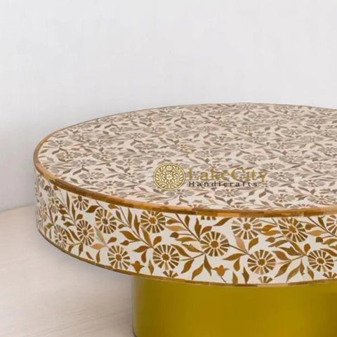 Timber Inlay Round Coffee Table Flannel Flower