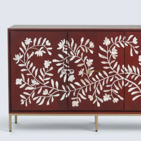 Torie Mother of Pearl Inlay Credenza Burgundy