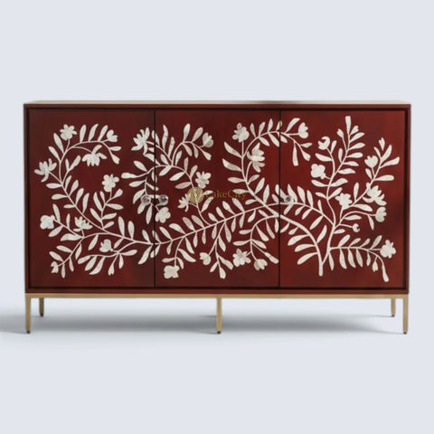 Torie Mother of Pearl Inlay Credenza Burgundy