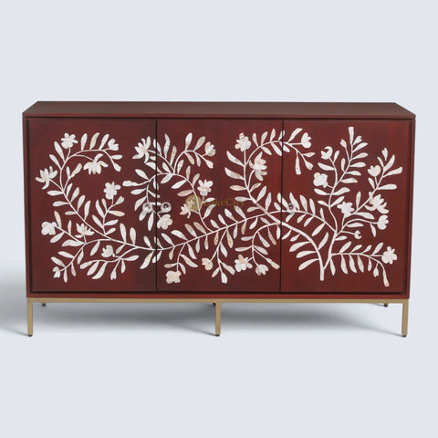Torie Mother of Pearl Inlay Credenza Burgundy