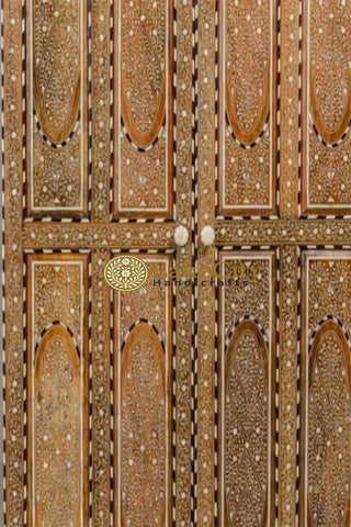 Unique Handcrafted Bone Inlay Teak Wood Almirah