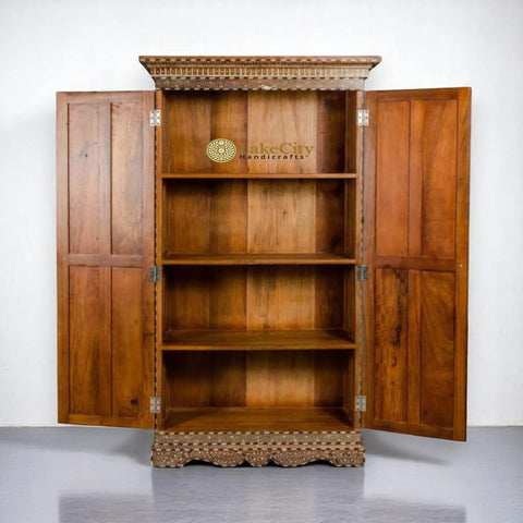 Unique Handcrafted Bone Inlay Teak Wood Almirah
