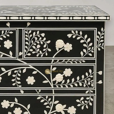 Vine Bone Inlay 5 Drawer Dresser Black