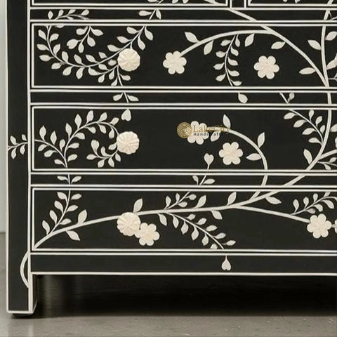Vine Bone Inlay 5 Drawer Dresser Black