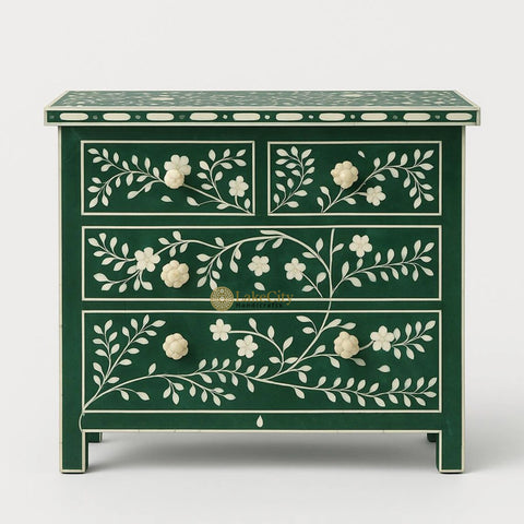 Vine Bone Inlay 5 Drawer Dresser Dark Green