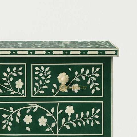 Vine Bone Inlay 5 Drawer Dresser Dark Green