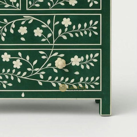 Vine Bone Inlay 5 Drawer Dresser Dark Green