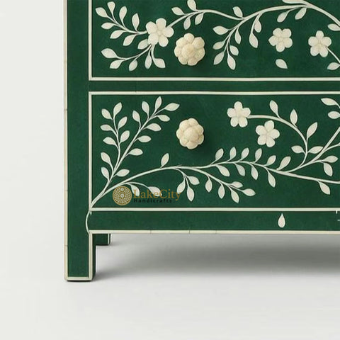 Vine Bone Inlay 5 Drawer Dresser Dark Green