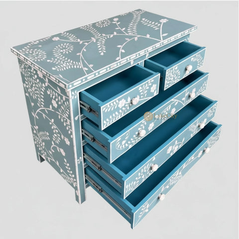 Vine Bone Inlay 5 Drawer Dresser Dull Green