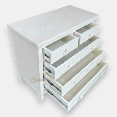 Vine Bone Inlay 5 Drawer Dresser Ivory