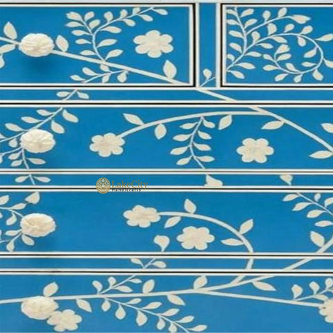 Vine Bone Inlay 5 Drawer Dresser Royal Blue