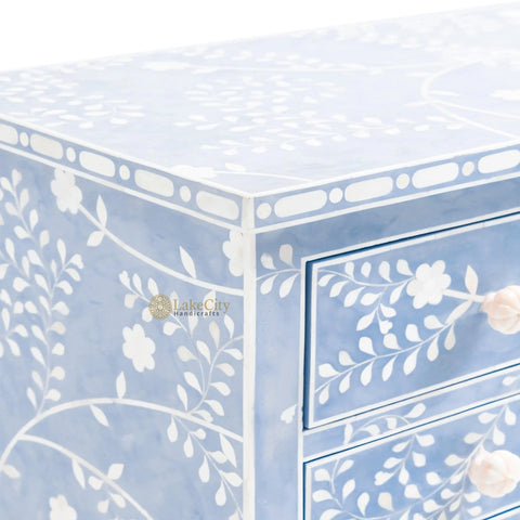 Vine Bone Inlay 5 Drawer Dresser Sky Blue