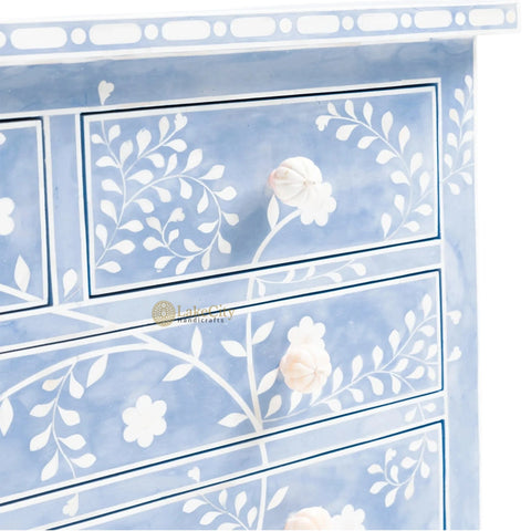 Vine Bone Inlay 5 Drawer Dresser Sky Blue