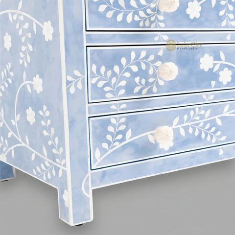 Vine Bone Inlay 5 Drawer Dresser Sky Blue