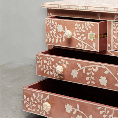 Vine Bone Inlay 5 Drawer Dresser Terracotta