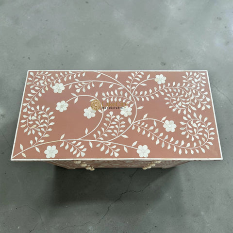 Vine Bone Inlay 5 Drawer Dresser Terracotta