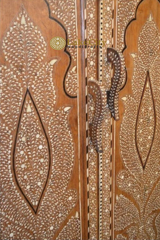 Vintage Anglo Indian Teak Wood Wardrobe Bone Inlaid Almirah
