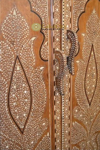 Vintage Anglo Indian Teak Wood Wardrobe Bone Inlaid Almirah